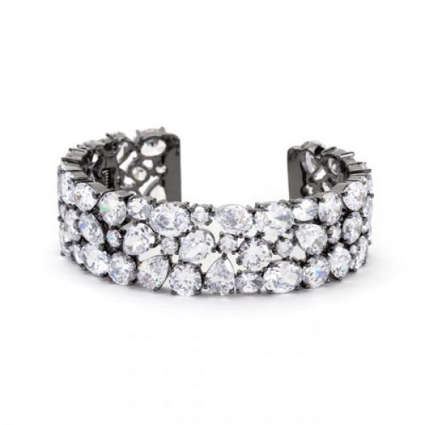 Bejeweled Black Tone Cuff Bracelet