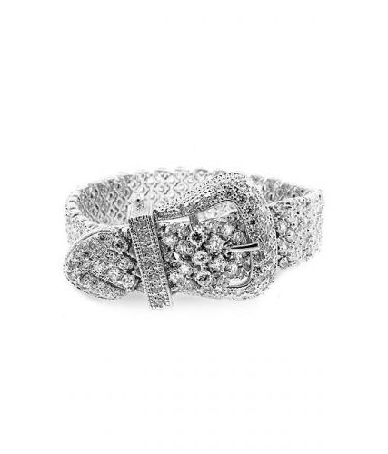 Belt Style Buckle Bracelet with shimmering Round Cut Clear Cubic Zirconia